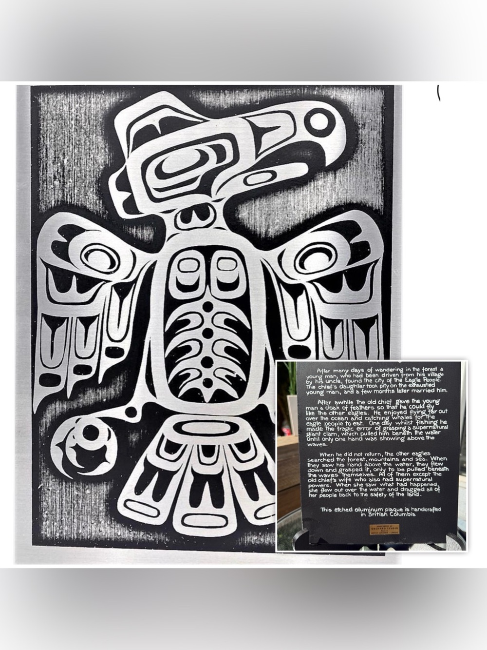 🦅 HAIDA People’s story 📕 etched Aluminium ARTIST plaque ‘ORIGINAL PACKAGING’